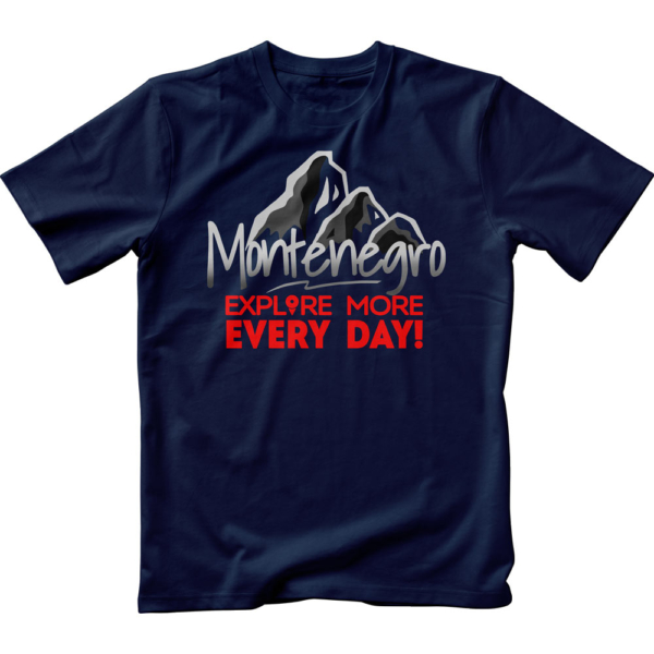 Deep navy T-shirt with print: Montenegro. Explore more every day!