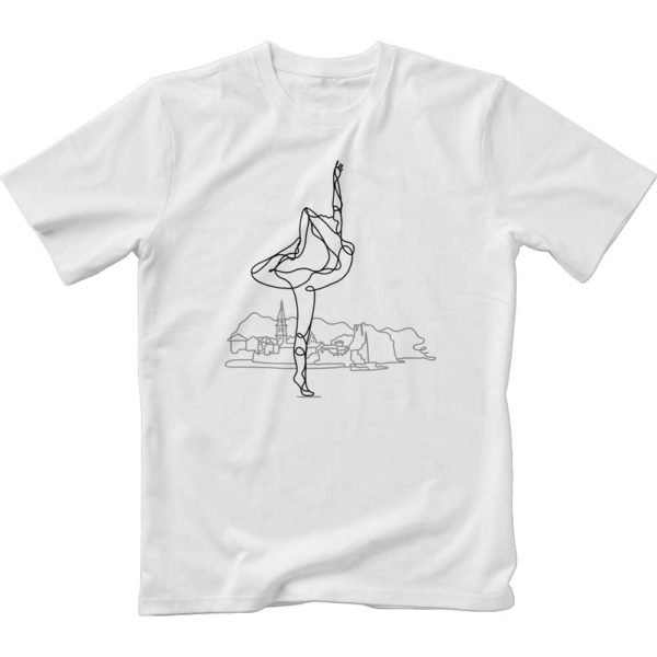 White t-shirt Budva dance and town monochrome print