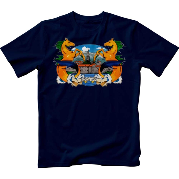 Dark navy t-shirt Budva and Mythical Creature variant 1 color print